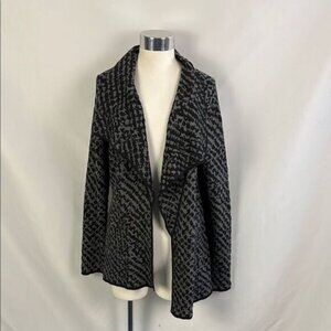 Black Gray Print Drape Front Cardigan